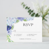 Blue Hydrangea Wedding RSVP Kaart (Staand voorkant)