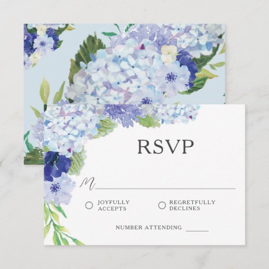 Blue Hydrangea Wedding RSVP Kaart (Voorkant / Achterkant)