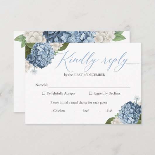 Blue Hydrangea Wedding RSVP-kaarten RSVP Kaartje (Voorkant / Achterkant)