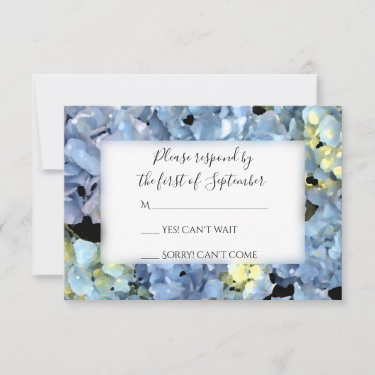 Blue Hydrangea Wedding RSVP Response Kaart (Voorkant)