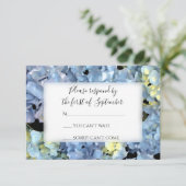 Blue Hydrangea Wedding RSVP Response Kaart (Staand voorkant)