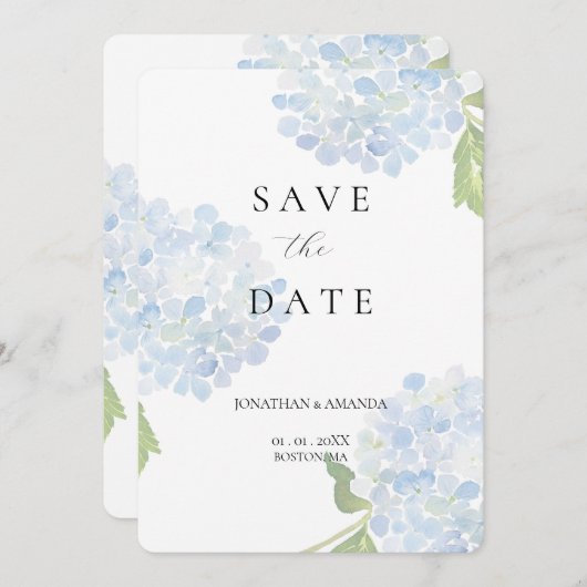 Blue Hydrangea Wedding Save The Date (Voorkant / Achterkant)