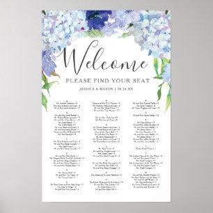 Blue Hydrangea Wedding Seding Chart Sign Poster