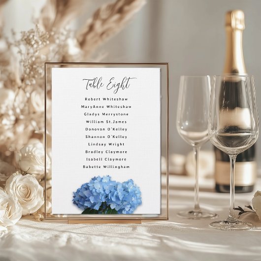 Blue Hydrangea Wedding Table Number Programmakaart