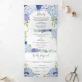 Blue Hydrangea Wedding Tri-Fold Uitnodigingen (Binnen)