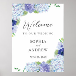 Blue Hydrangea Wedding Welkomstbord Poster