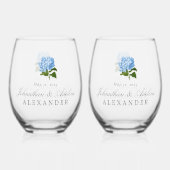 Blue Hydrangea Wedding Wijnglas Zonder Voet (Achterkant)