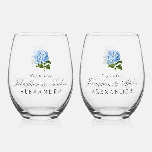Blue Hydrangea Wedding Wijnglas Zonder Voet (Voorkant)