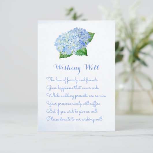 Blue Hydrangea Wedding Wishing Well Kaarten (Staand voorkant)