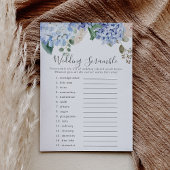 Blue Hydrangea Wedding Word Scramble Game Kaart