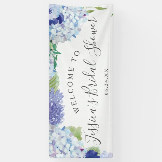 Blue Hydrangea Welcome Vrijgezellenfeest Banner (Verticaal)