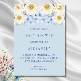 Blue Hydrangea White Floral Garden Baby shower Kaart