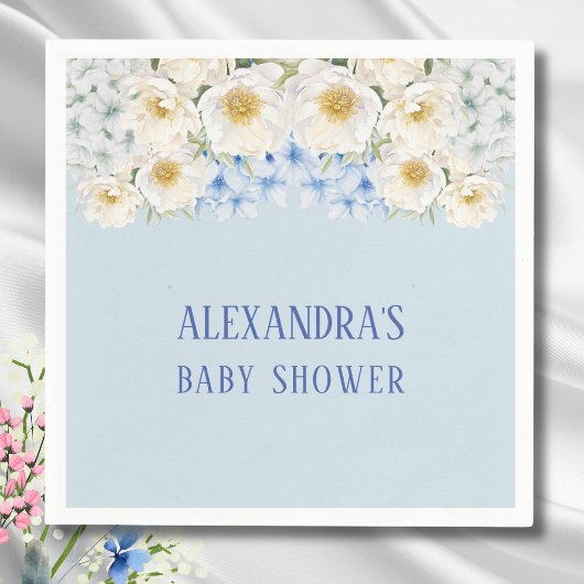 Blue Hydrangea White Floral Garden Baby shower Servet