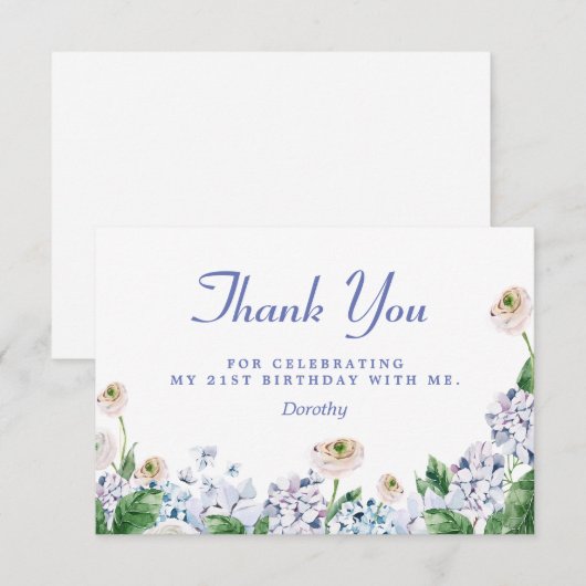 Blue Hydrangea White Rose 21e verjaardag Bedankkaart (Voorkant / Achterkant)