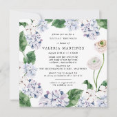 Blue Hydrangea White Rose Bridal Brunch Square Kaart (Voorkant)