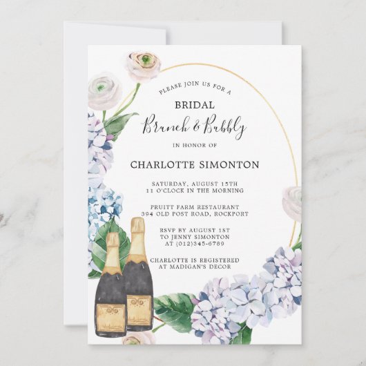 Blue Hydrangea White Rose Floral Brunch Bubble Kaart (Voorkant)
