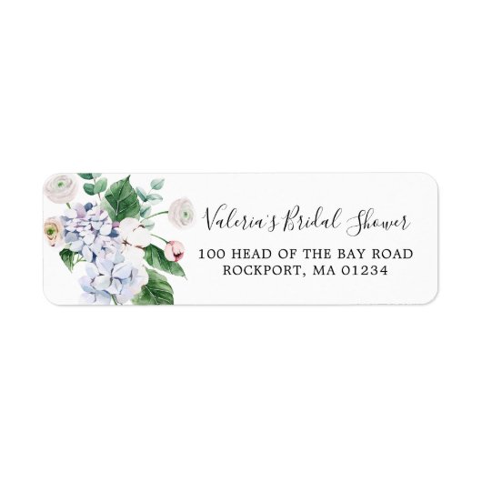 Blue Hydrangea White Rose Return Address Etiket (Voorkant)