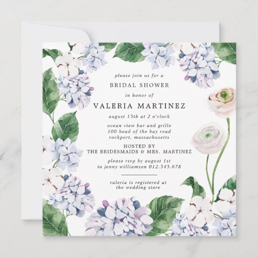 Blue Hydrangea White Rose Vrijgezellenfeest Square Kaart (Voorkant)