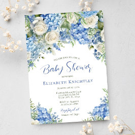 Blue Hydrangea White Roses Boy Baby shower Kaart