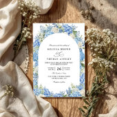 Blue Hydrangea White Roses Floral QR Code Wedding Kaart