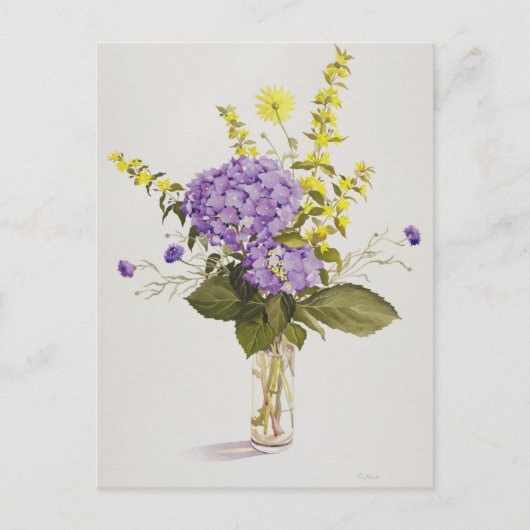 Blue Hydrangea with Yellow Loosestrife Briefkaart (Voorkant)
