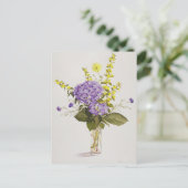 Blue Hydrangea with Yellow Loosestrife Briefkaart (Staand voorkant)
