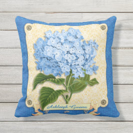 Blue Hydrangea Yellow Damask Banner Tile Cutouts Buitenkussen