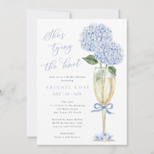 Blue Hydrangea Ze bindt de knoop Vrijgezellenfeest Kaart (Voorkant)
