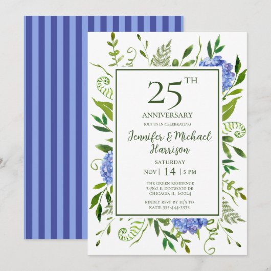 Blue Hydrangeas 25th Jubileum Invitation Kaart (Voorkant / Achterkant)