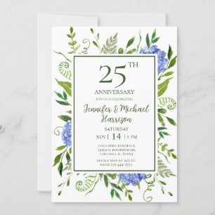Blue Hydrangeas 25th Jubileum Invitation Kaart