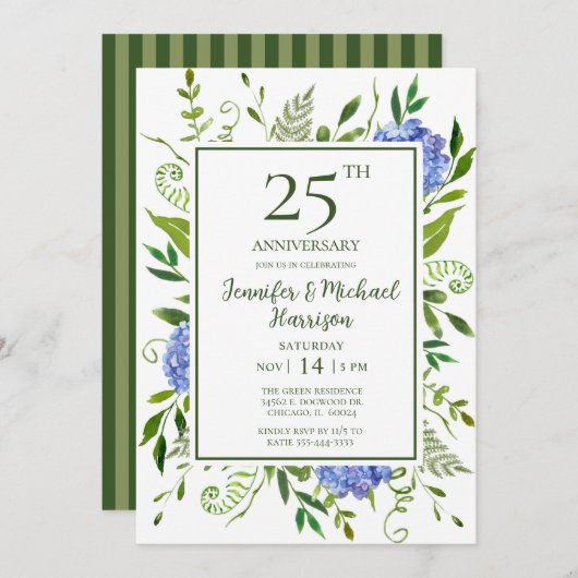 Blue Hydrangeas 25th Jubileum Invitation Kaart (Voorkant / Achterkant)