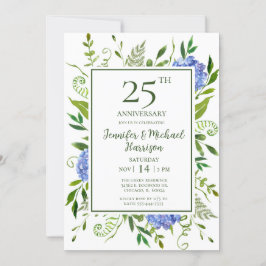 Blue Hydrangeas 25th Jubileum Invitation Kaart