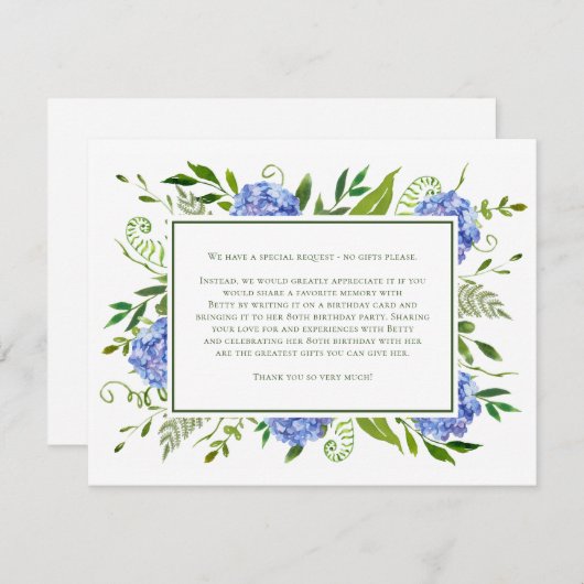 Blue Hydrangeas 80th Birthday Kaart Verzoek (Voorkant / Achterkant)