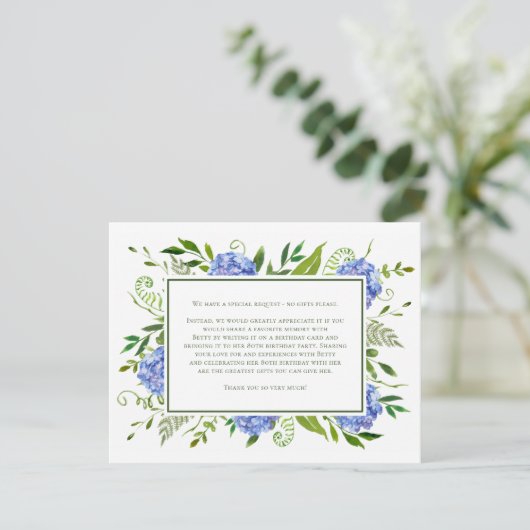 Blue Hydrangeas 80th Birthday Kaart Verzoek (Staand voorkant)