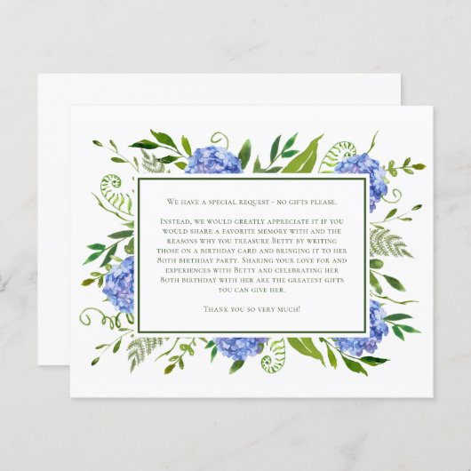 Blue Hydrangeas 80th Birthday Kaart Verzoek (Voorkant / Achterkant)