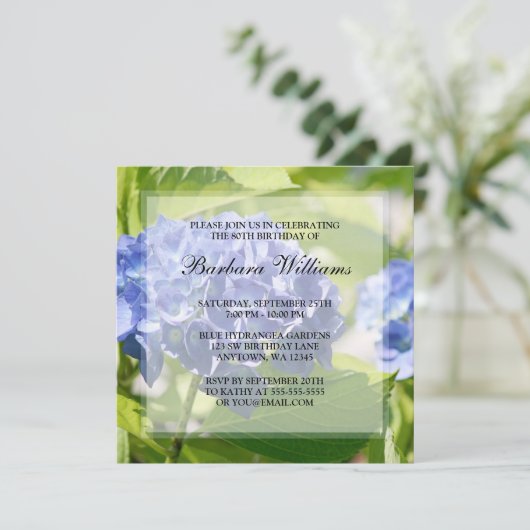 Blue Hydrangeas 80th Birthday Party Invitations Kaart (Staand voorkant)