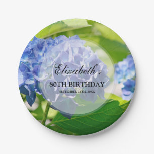 Blue Hydrangeas 80th Birthday Party Papieren Bordje