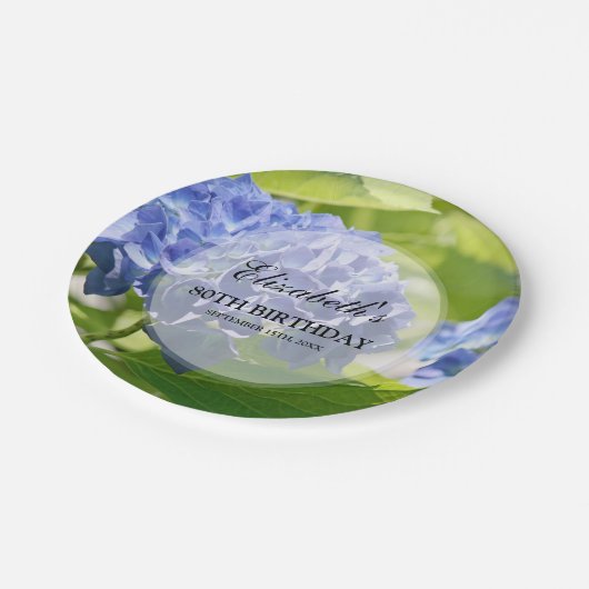 Blue Hydrangeas 80th Birthday Party Papieren Bordje (Gekanteld)