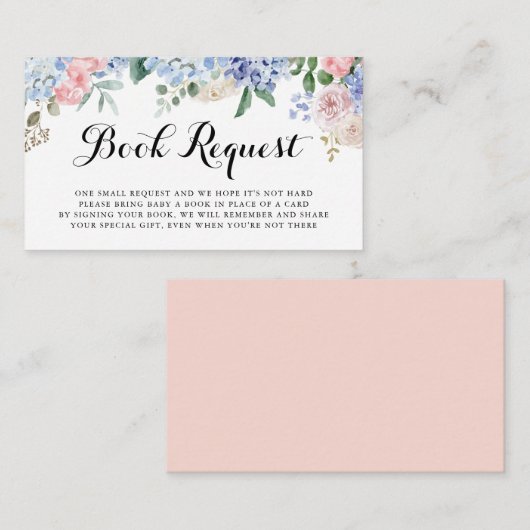 Blue Hydrangeas and Pink Roses Baby Book Request Informatiekaartje (Voorkant / Achterkant)