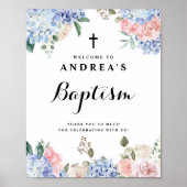 Blue Hydrangeas and Pink Roses Baptism Welcome Poster (Voorkant)