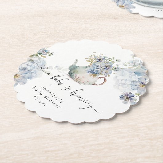 Blue Hydrangeas baby brouwt baby shower Kartonnen Onderzetters (Gekanteld)