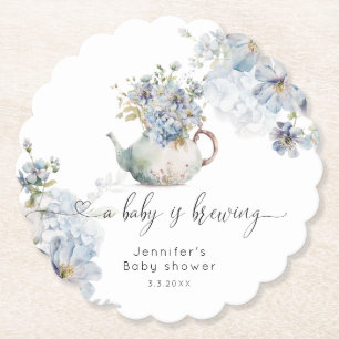 Blue Hydrangeas baby brouwt baby shower Kartonnen Onderzetters