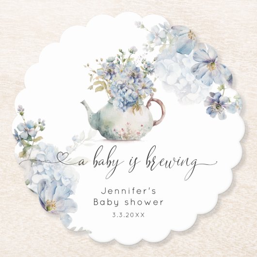 Blue Hydrangeas baby brouwt baby shower Kartonnen Onderzetters (Voorkant)