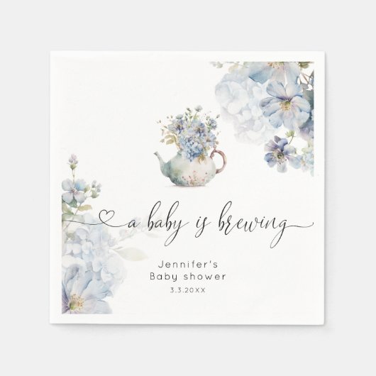 Blue Hydrangeas baby brouwt baby shower Servet (Voorkant)