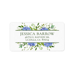 Blue Hydrangeas Baby shower Return Address Etiket