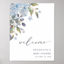 Blue Hydrangeas Baby shower WelkomstPoster