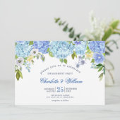 Blue Hydrangeas Bloemen Groen ENGAGEMENT PARTY Kaart (Staand voorkant)