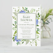 Blue Hydrangeas Bloemen Waterverf Baby shower Kaart (Staand voorkant)