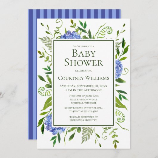 Blue Hydrangeas Bloemen Waterverf Baby shower Kaart (Voorkant / Achterkant)