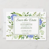 Blue Hydrangeas Bloemen Waterverf Foto Bruiloft Save The Date (Voorkant)